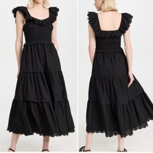 Madewell Madilynn Ruffle Neck Lucie Black Midi Dress Size 0